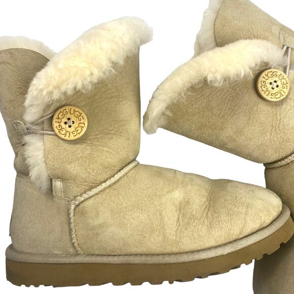 UGG Shoes - Ugg Bailey Button II Suede Shearling Water Repellant Taupe Brown Midi Boots US 8